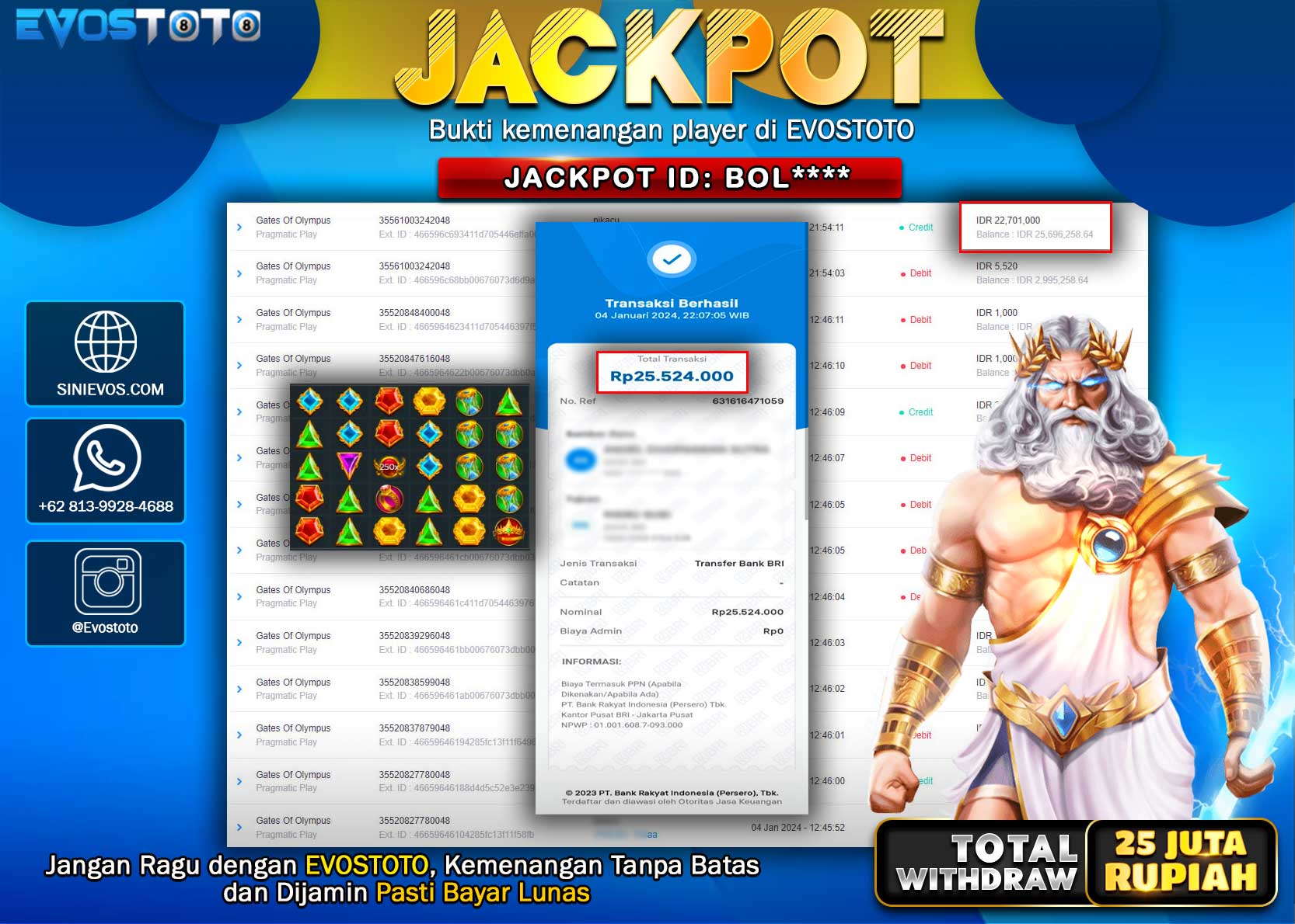 PEMBAYARAN JACKPOT SLOT GATES OF OLYMPUS 25.524.000 DI BAYAR LANGSUNG !