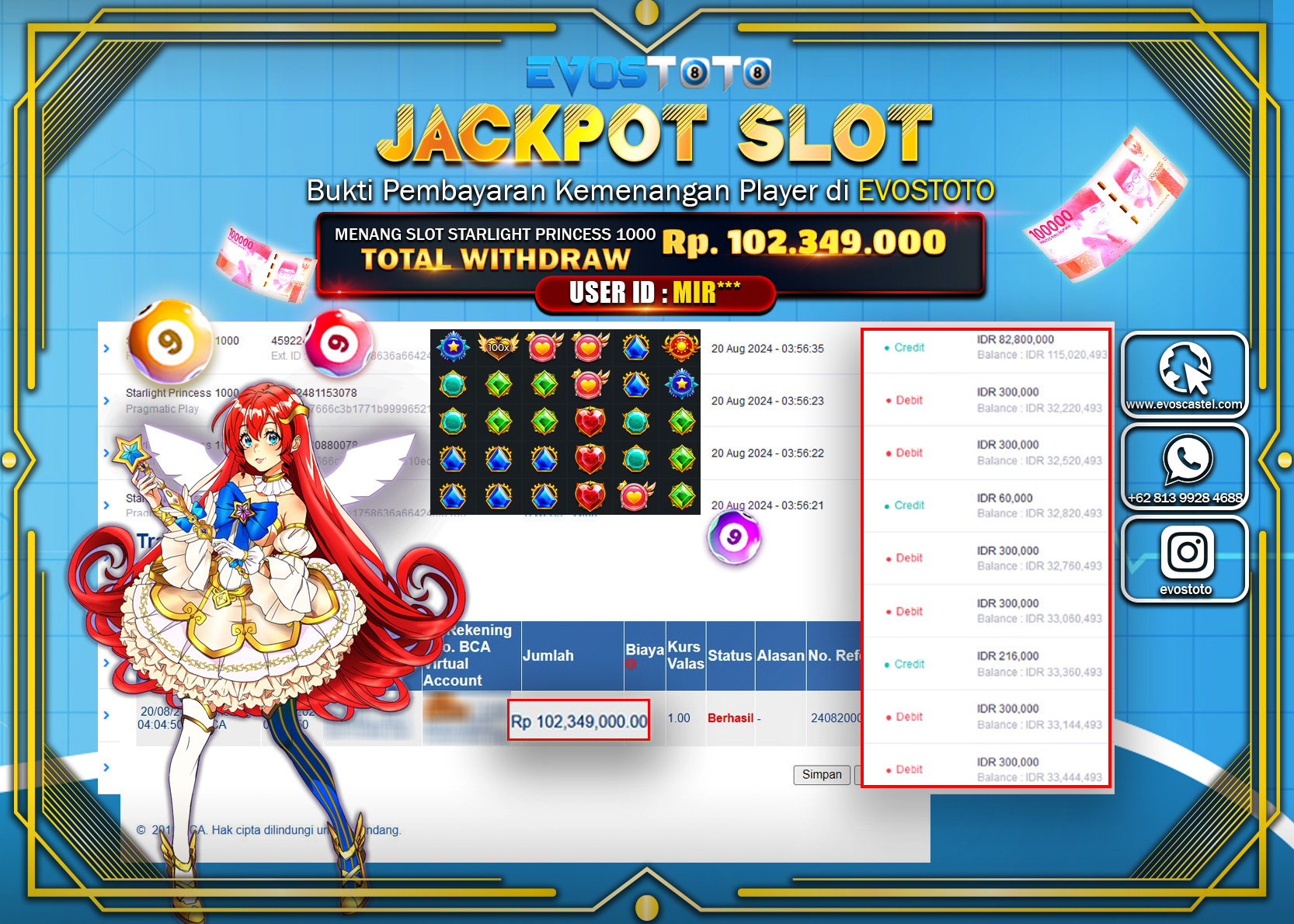 PEMBAYARAN JACKPOT SLOT STARLIGHT PRINCES 1000 102.349.000 DI BAYAR LANGSUNG !