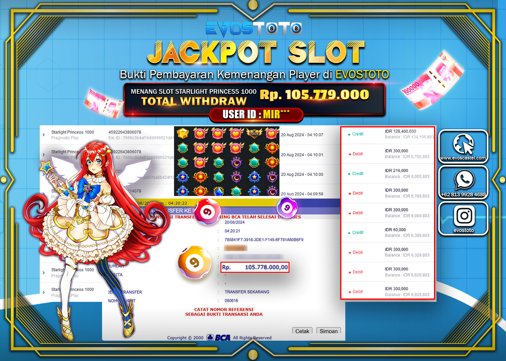 PEMBAYARAN JACKPOT SLOT STARLIGHT PRINCES 1000 105.779.000 DI BAYAR LANGSUNG !