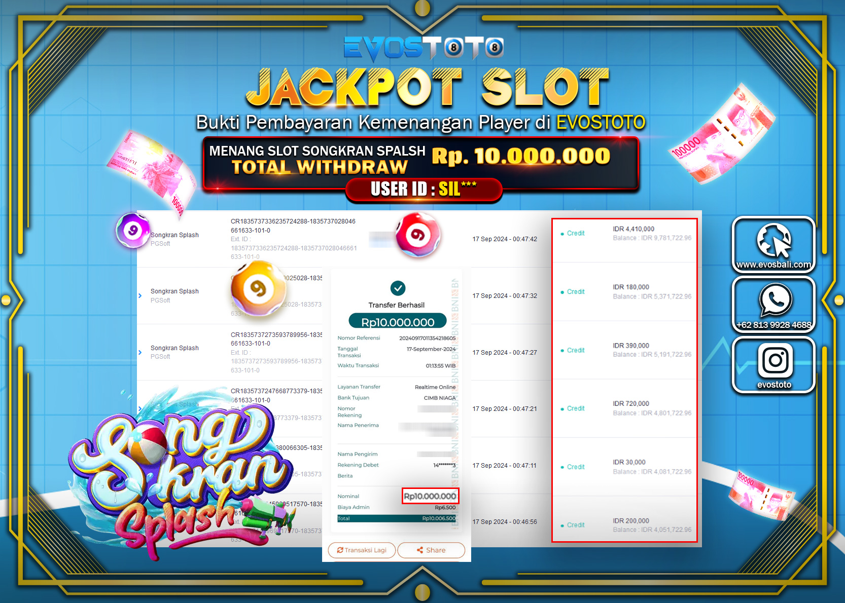 PEMBAYARAN JACKPOT SLOT SONGKRAN SPLASH 10.000.000 DI BAYAR LANGSUNG !