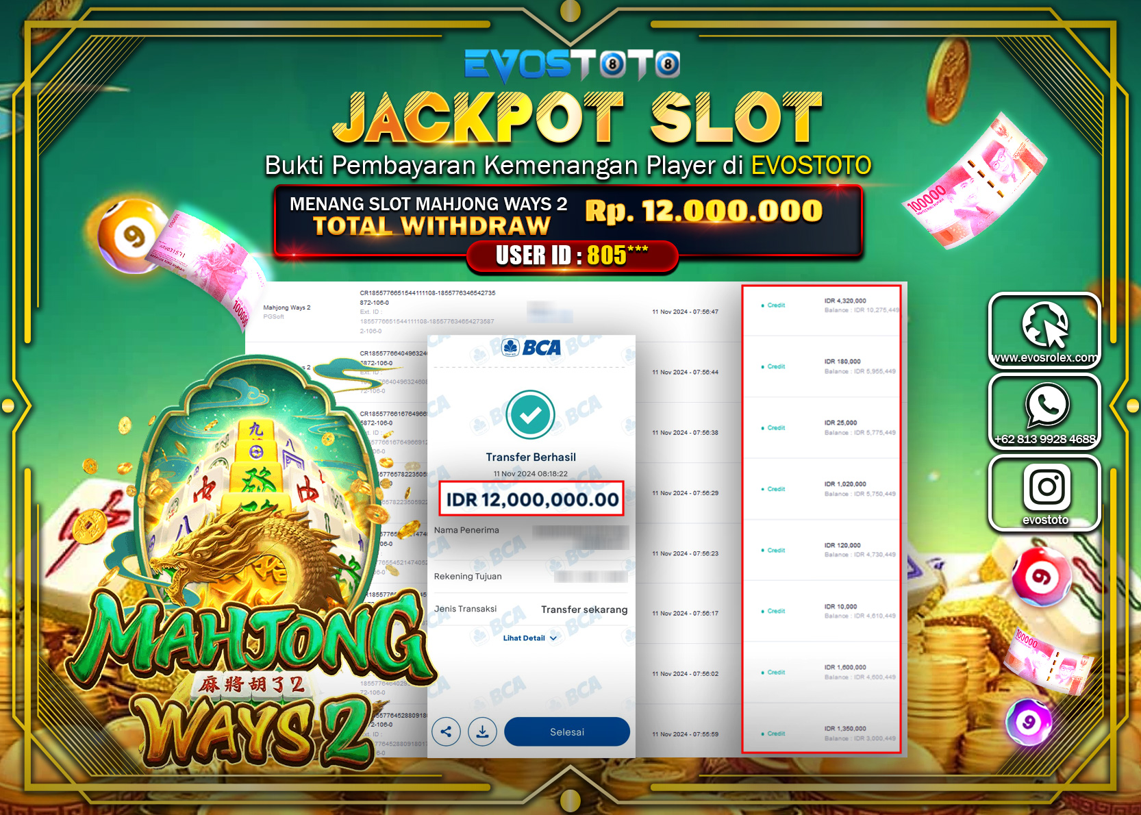 PEMBAYARAN JACKPOT SLOT MAHJONG WAYS 2  12.000.000 DI BAYAR LANGSUNG !