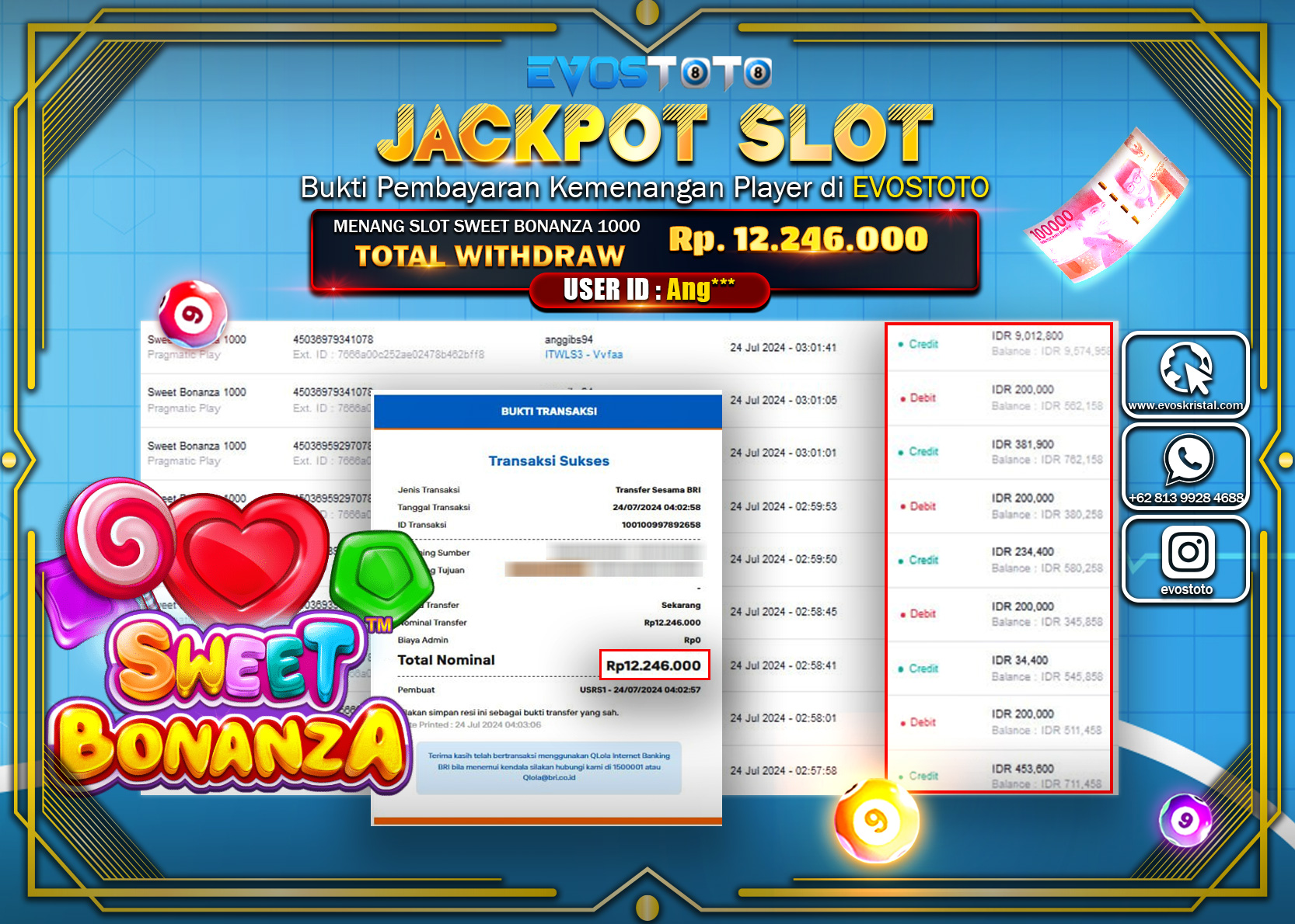PEMBAYARAN JACKPOT SLOT SWEET BONANZA 1000 12.246.000 DI BAYAR LANGSUNG !
