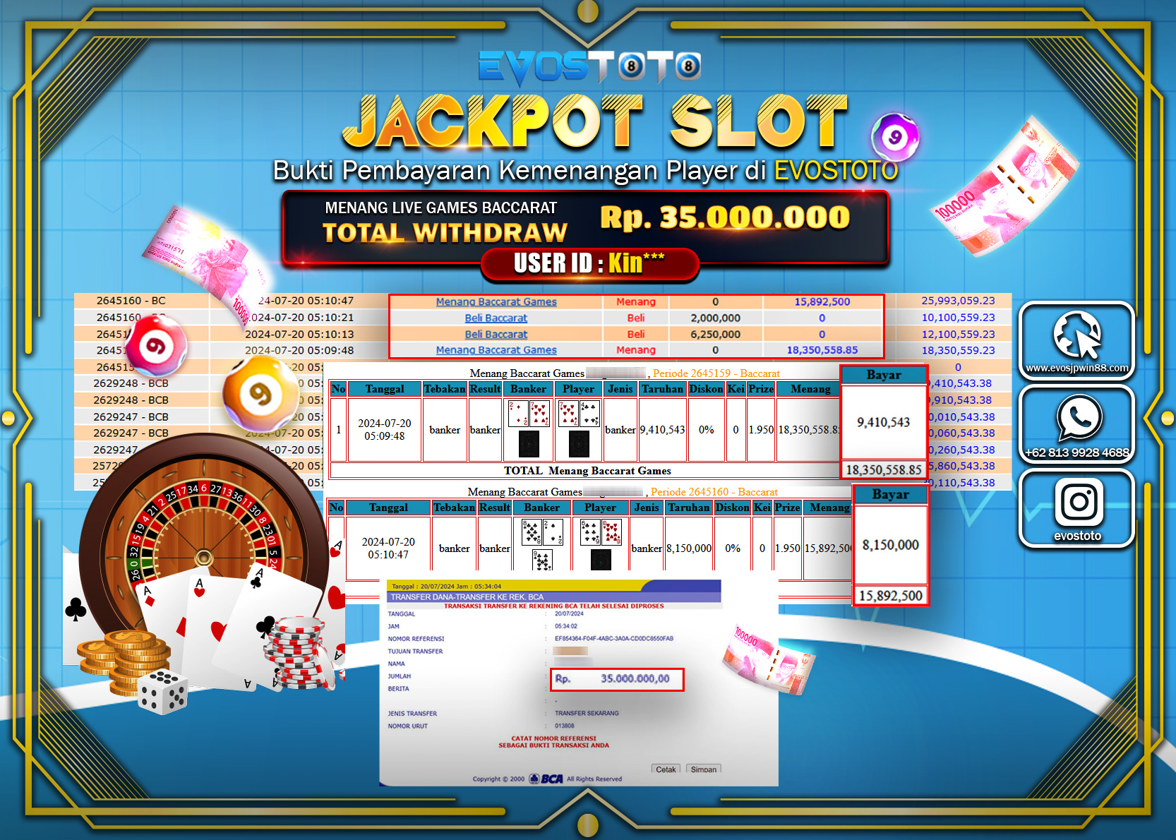PEMBAYARAN JACKPOT LIVE GAMES  BACCARAT  35.000.000 DI BAYAR LANGSUNG !