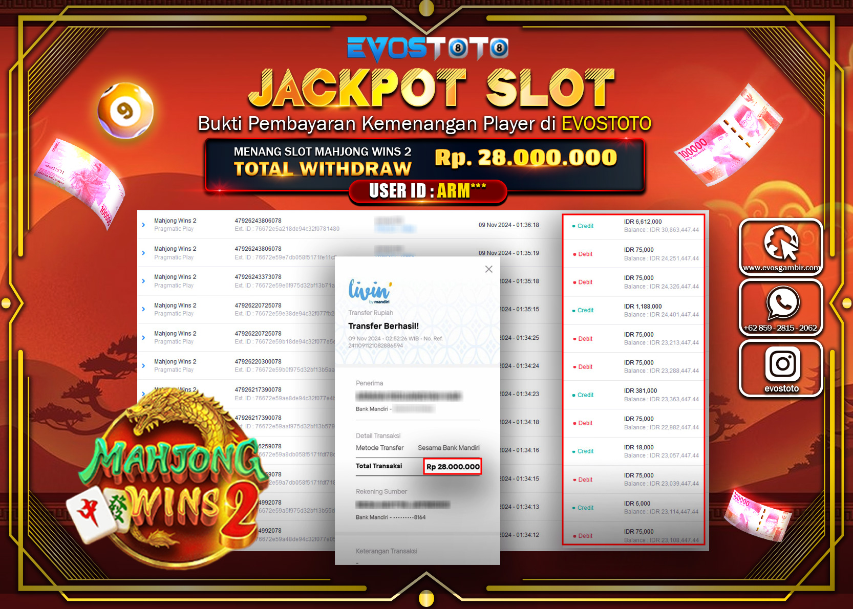 PEMBAYARAN JACKPOT SLOT MAHJONG WINS 2 28.000.000 DI BAYAR LANGSUNG !