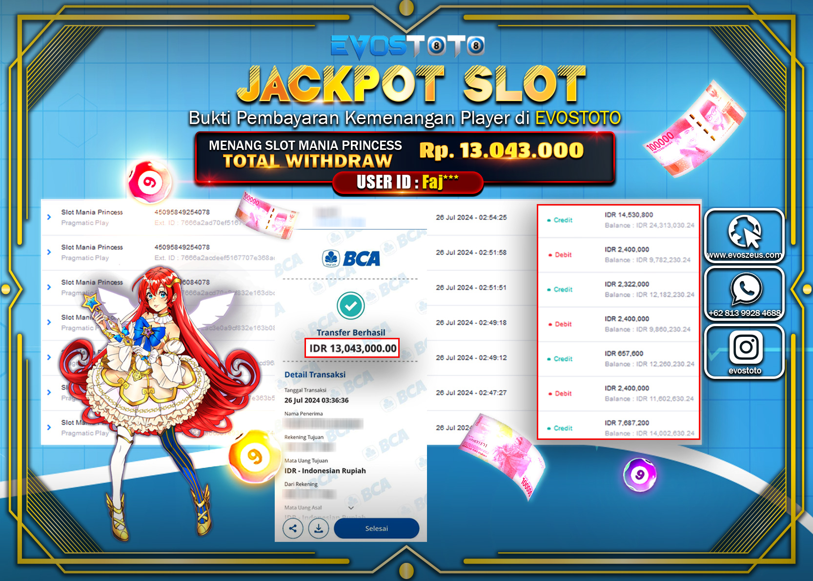 PEMBAYARAN JACKPOT SLOT MANIA PRINCESS 13.043.000 DI BAYAR LANGSUNG !