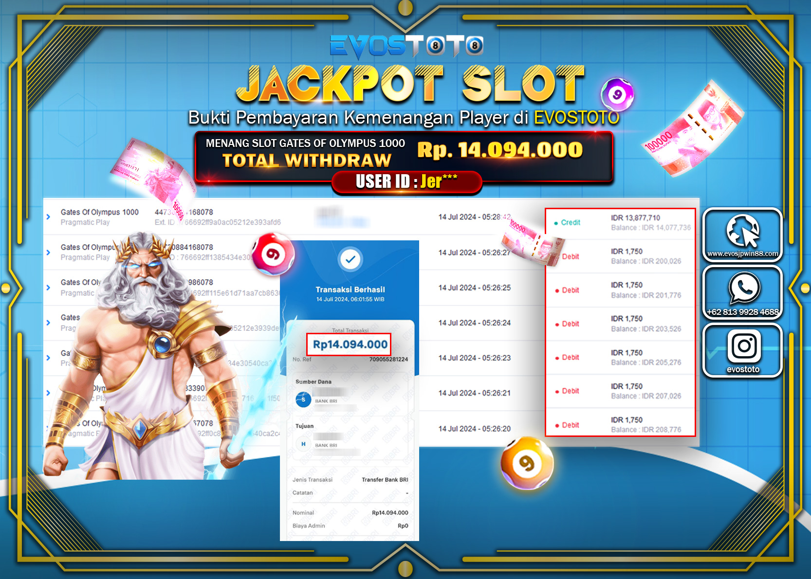 PEMBAYARAN JACKPOT SLOT GATES OF OLYMPUS 1000 14.094.000 DI BAYAR LANGSUNG !