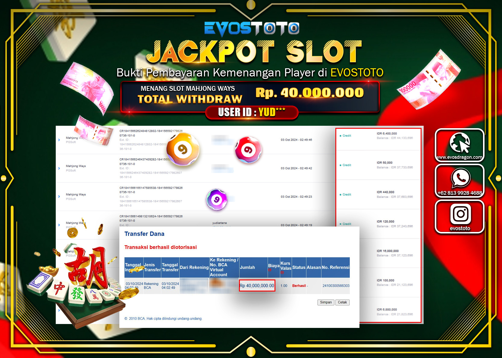 PEMBAYARAN JACKPOT SLOT MAHJONG WAYS  40.000.000 DI BAYAR LANGSUNG !