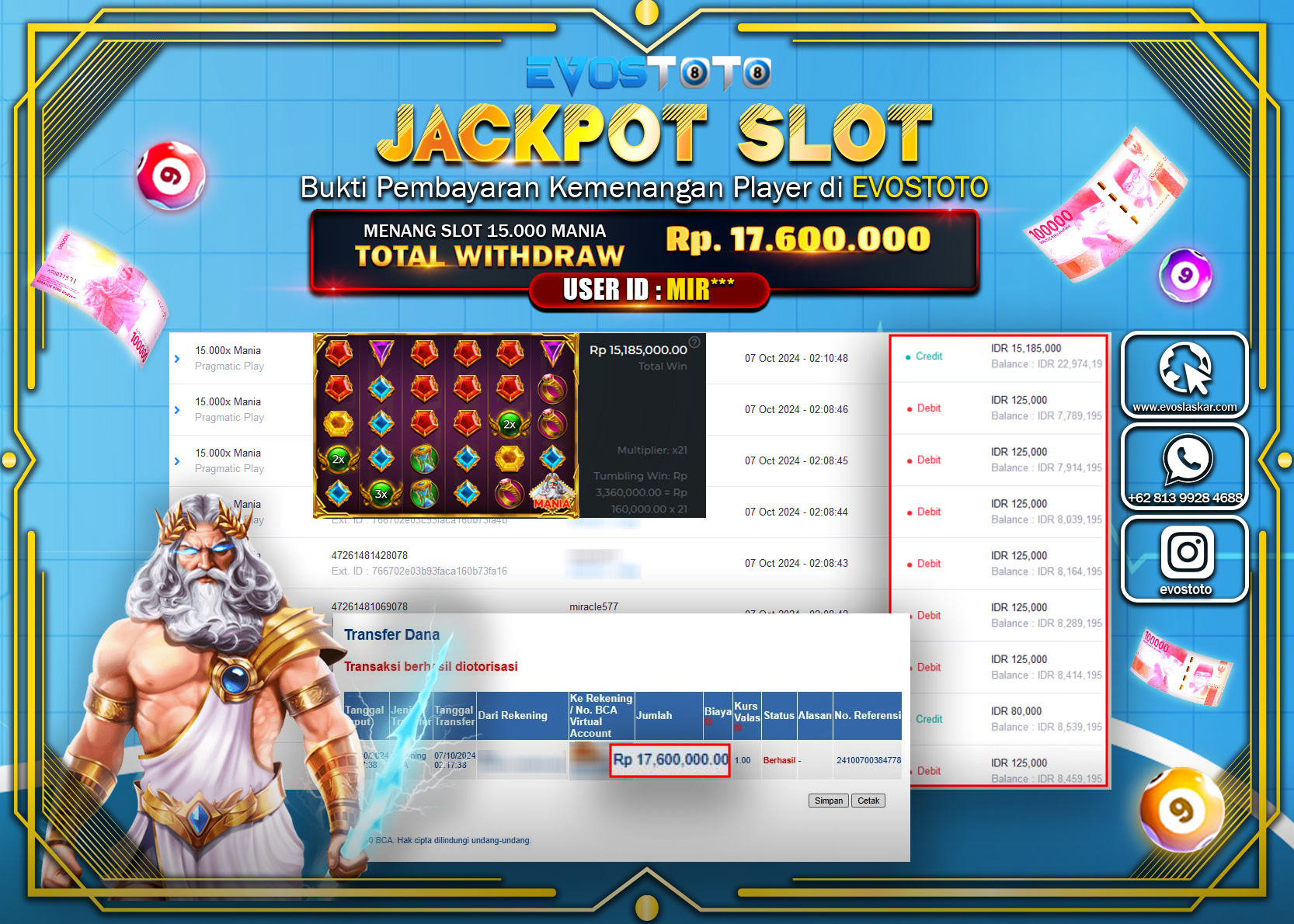 PEMBAYARAN JACKPOT SLOT 15.000 X MANIA  17.600.000 DI BAYAR LANGSUNG !