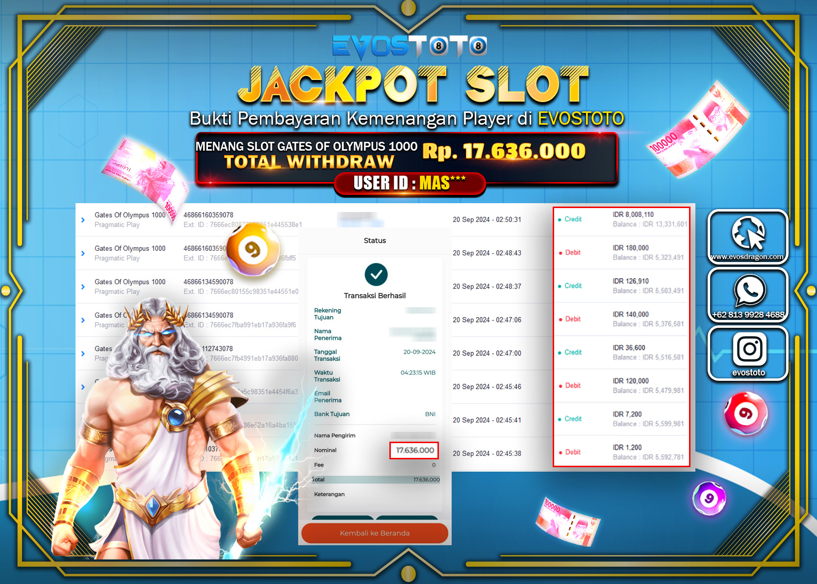 PEMBAYARAN JACKPOT SLOT GATES OF OLYMPUS 1000 17.636.000 DI BAYAR LANGSUNG !