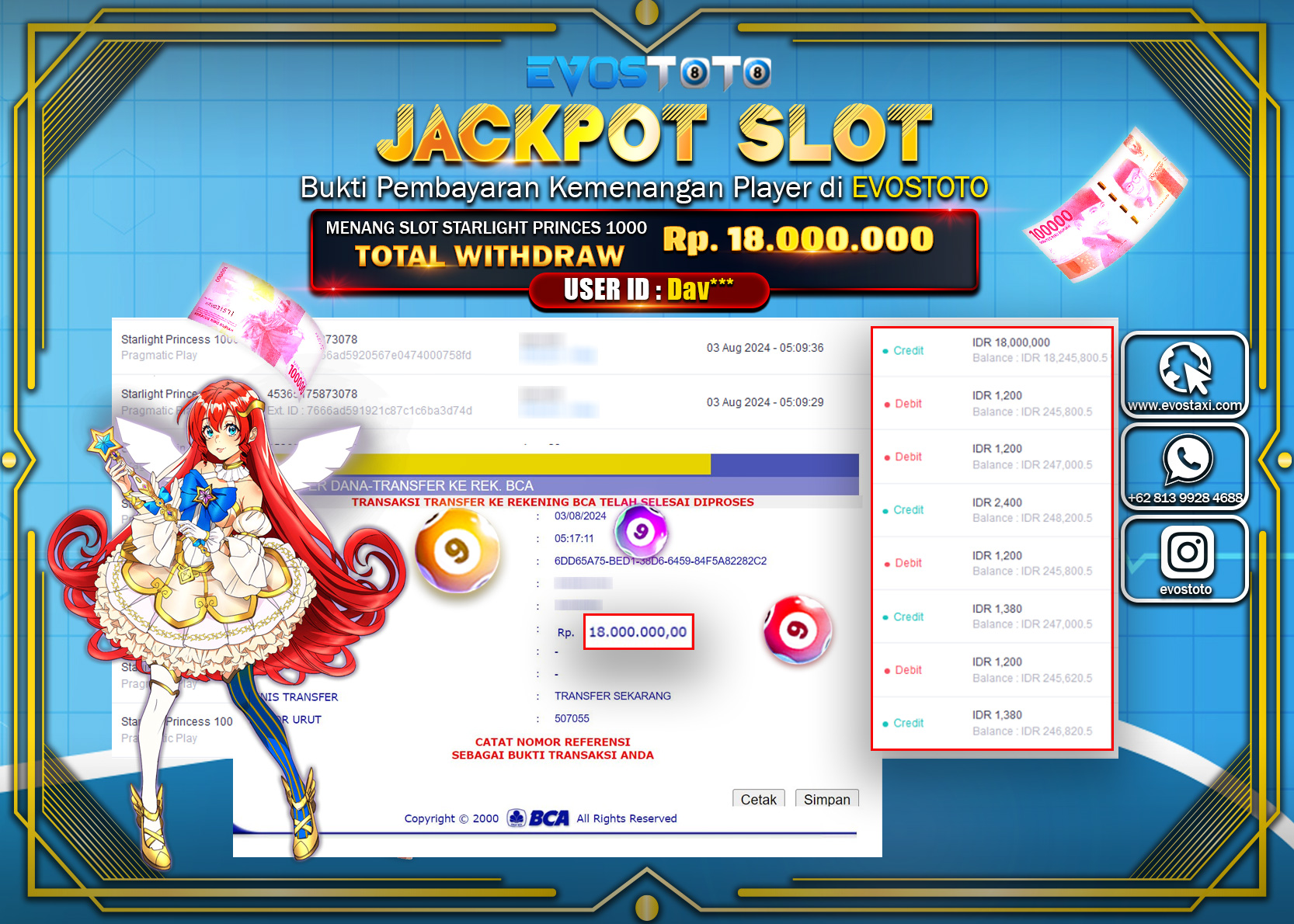 PEMBAYARAN JACKPOT SLOT STARLIGHT PRINCES 1000 18.000.000 DI BAYAR LANGSUNG !