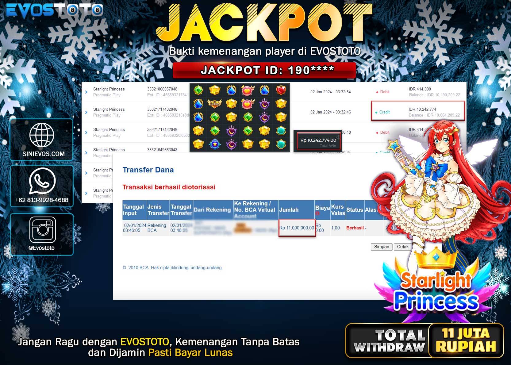 PEMBAYARAN JACKPOT SLOT STARLIGHT PRINCESS 11.000.000 DI BAYAR LANGSUNG !