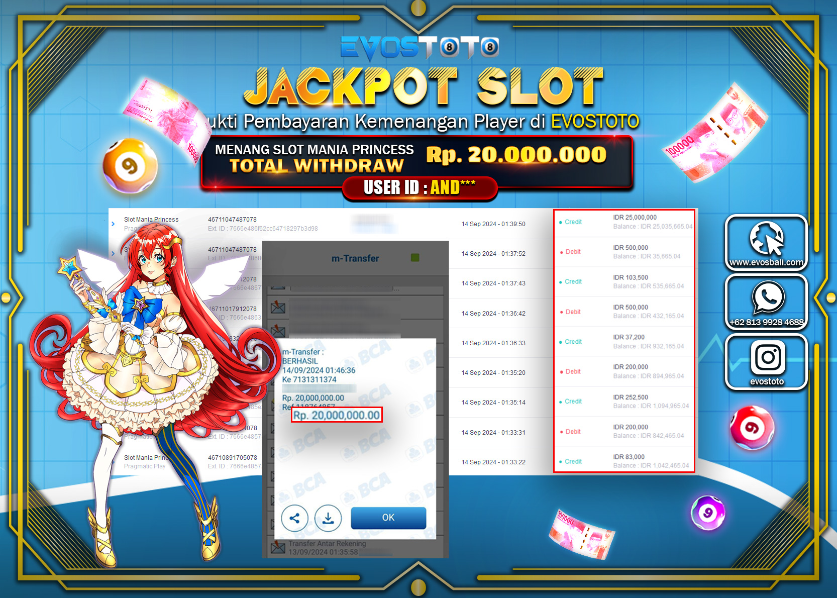 PEMBAYARAN JACKPOT SLOT MANIA PRINCESS 20.000.000 DI BAYAR LANGSUNG !