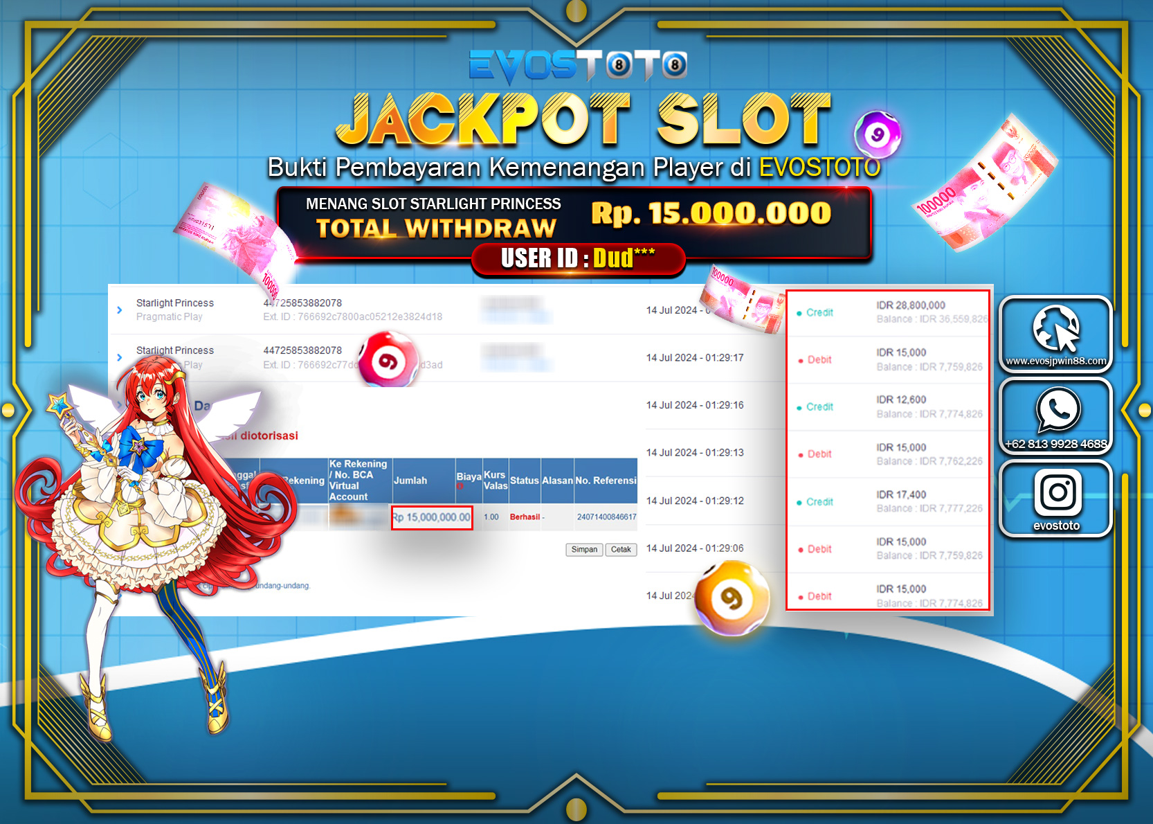 PEMBAYARAN JACKPOT SLOT STARLIGHT PRINCES 15.000.000 DI BAYAR LANGSUNG !