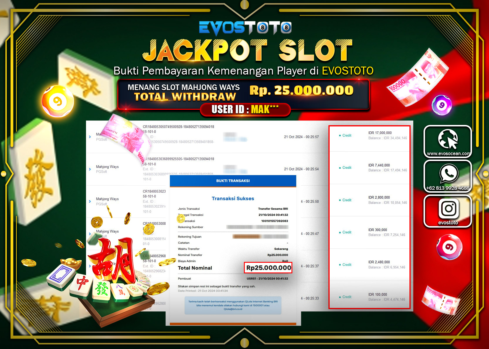 PEMBAYARAN JACKPOT SLOT MAHJONG WAYS  25.000.000 DI BAYAR LANGSUNG !