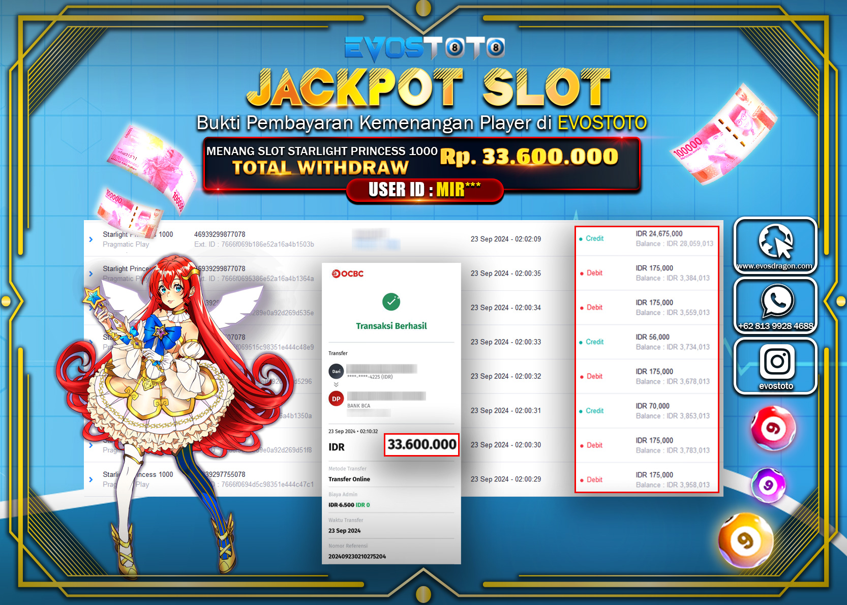 PEMBAYARAN JACKPOT SLOT STARLIGHT PRINCES 1000 33.600.000 DI BAYAR LANGSUNG !