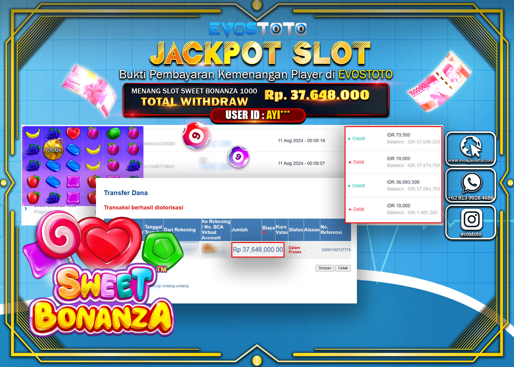 PEMBAYARAN JACKPOT SLOT SWEET BONANZA 1000 37.648.000 DI BAYAR LANGSUNG !