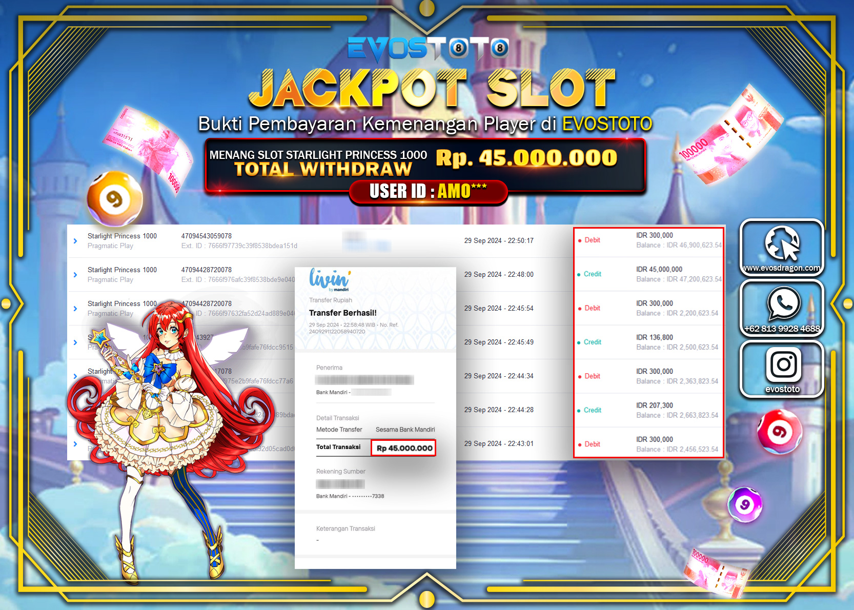 PEMBAYARAN JACKPOT SLOT STARLIGHT PRINCES 1000 45.000.000 DI BAYAR LANGSUNG !