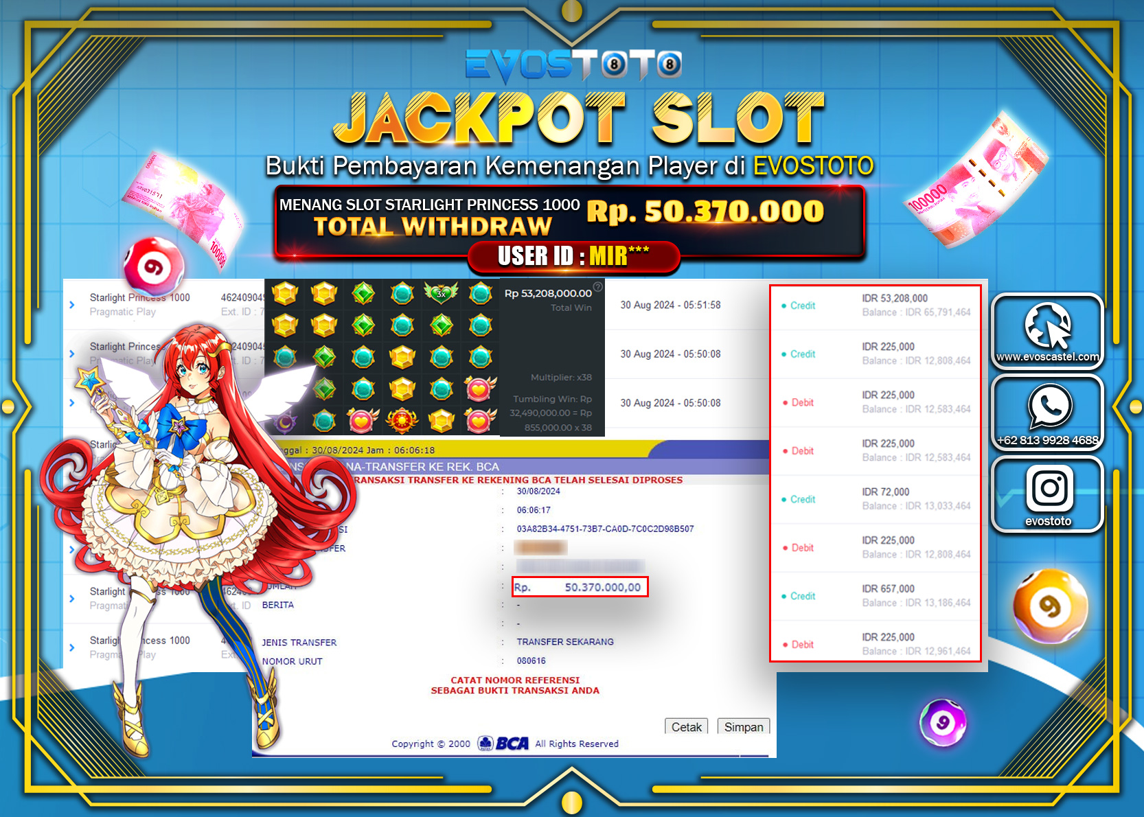 PEMBAYARAN JACKPOT SLOT STARLIGHT PRINCES 1000 50.370.000 DI BAYAR LANGSUNG !