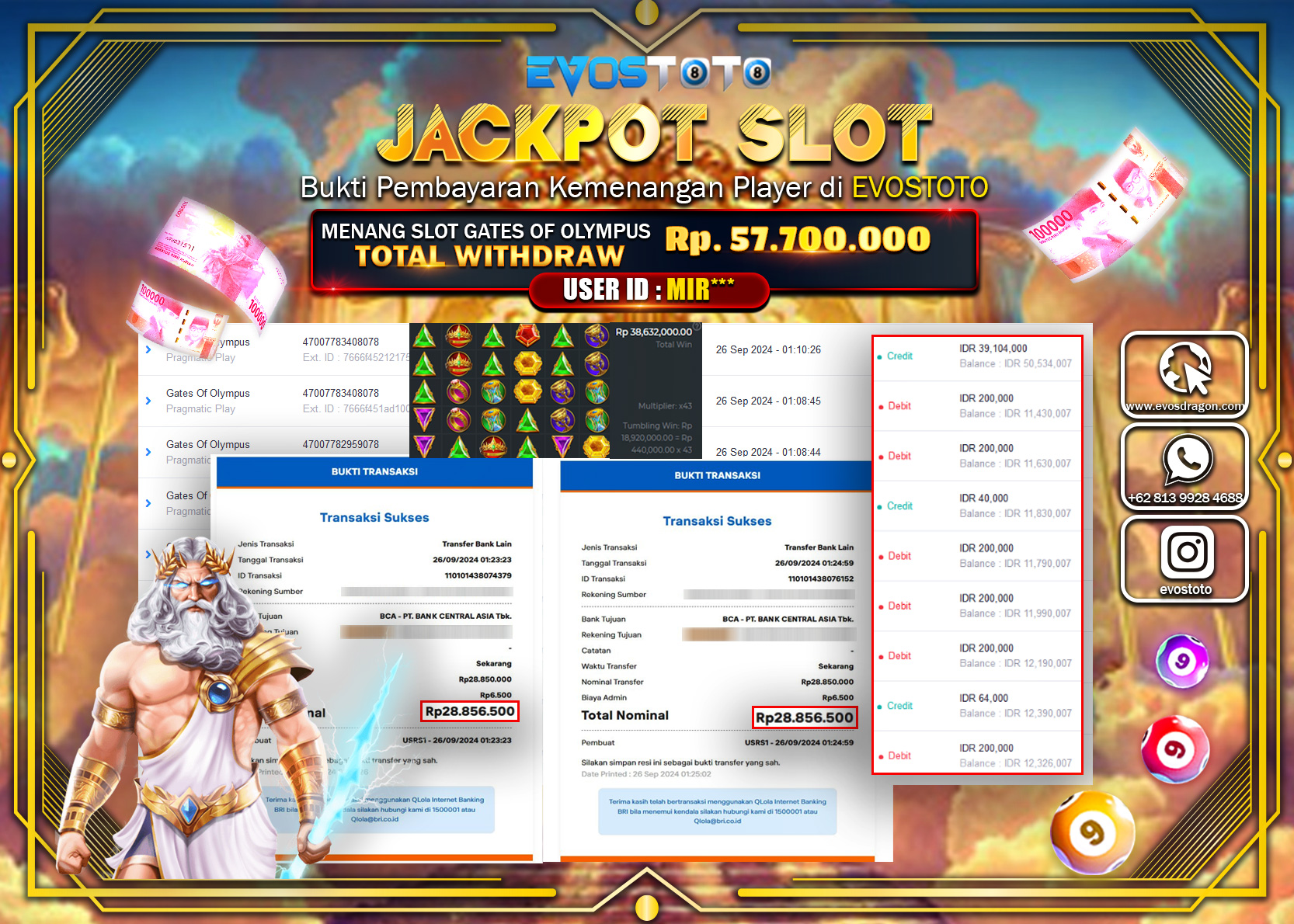 PEMBAYARAN JACKPOT SLOT GATES OF OLYMPUS 57.700.000 DI BAYAR LANGSUNG !