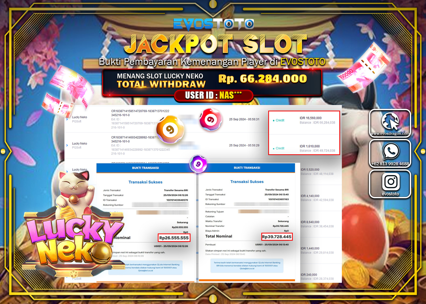 PEMBAYARAN JACKPOT SLOT LUCKY NEKO 66.284.000 DI BAYAR LANGSUNG !