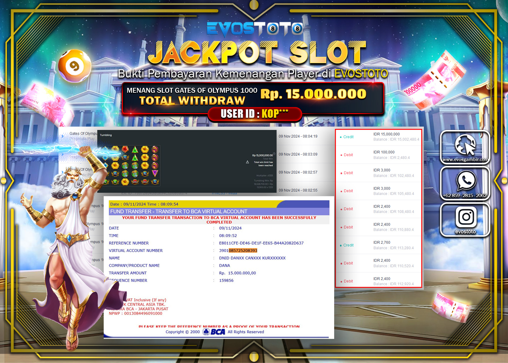 PEMBAYARAN JACKPOT SLOT GATES OF OLYMPUS 1000 15.000.000 DI BAYAR LANGSUNG !
