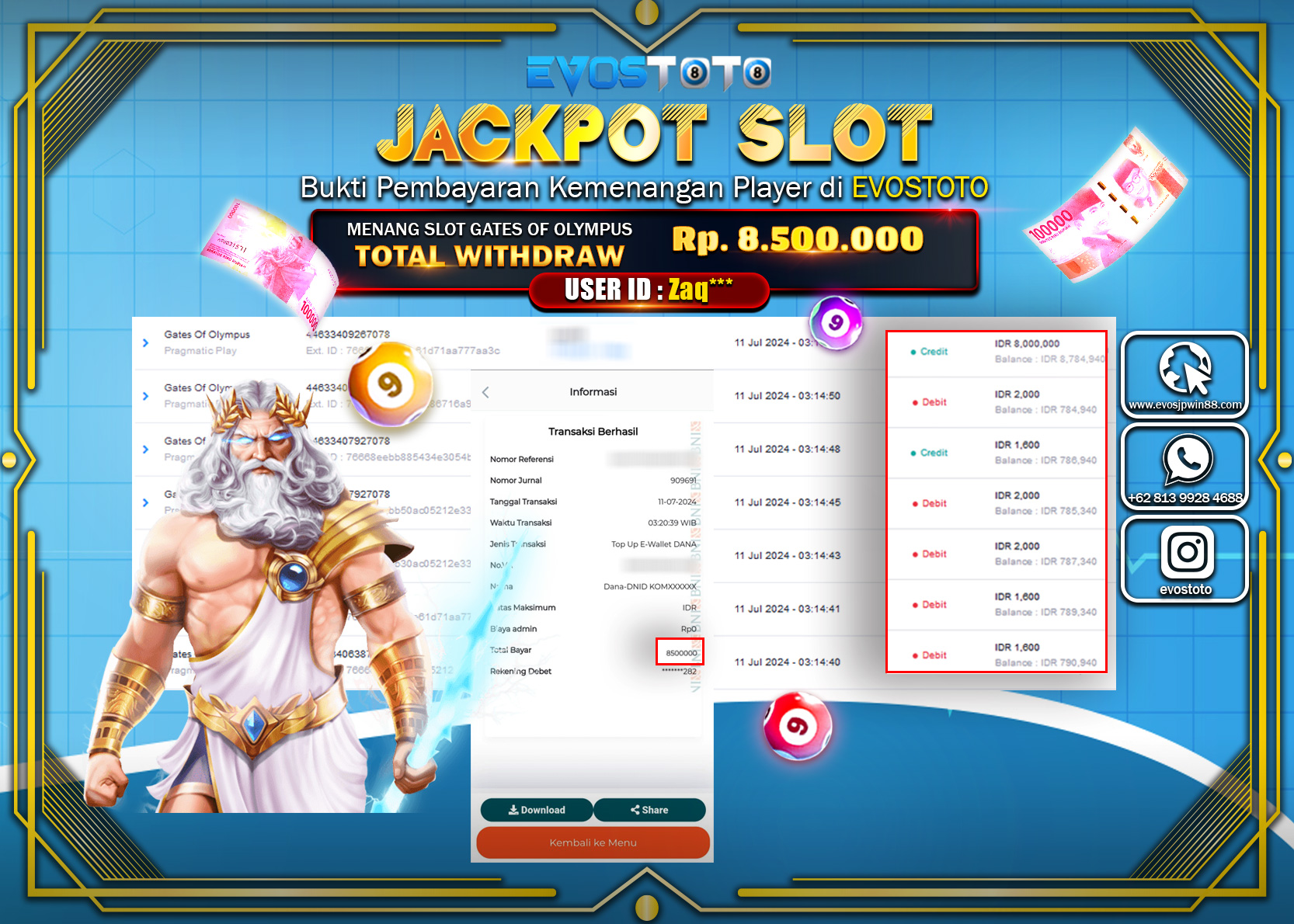 PEMBAYARAN JACKPOT SLOT GATES OF OLYMPUS 8.500.000 DI BAYAR LANGSUNG !