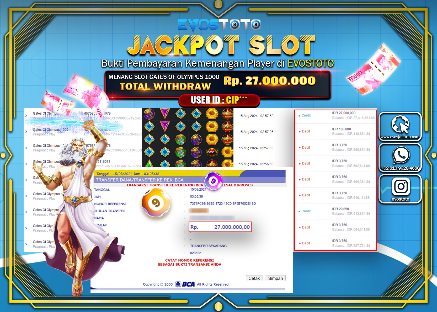 PEMBAYARAN JACKPOT SLOT GATES OF OLYMPUS 1000 27.000.000 DI BAYAR LANGSUNG !