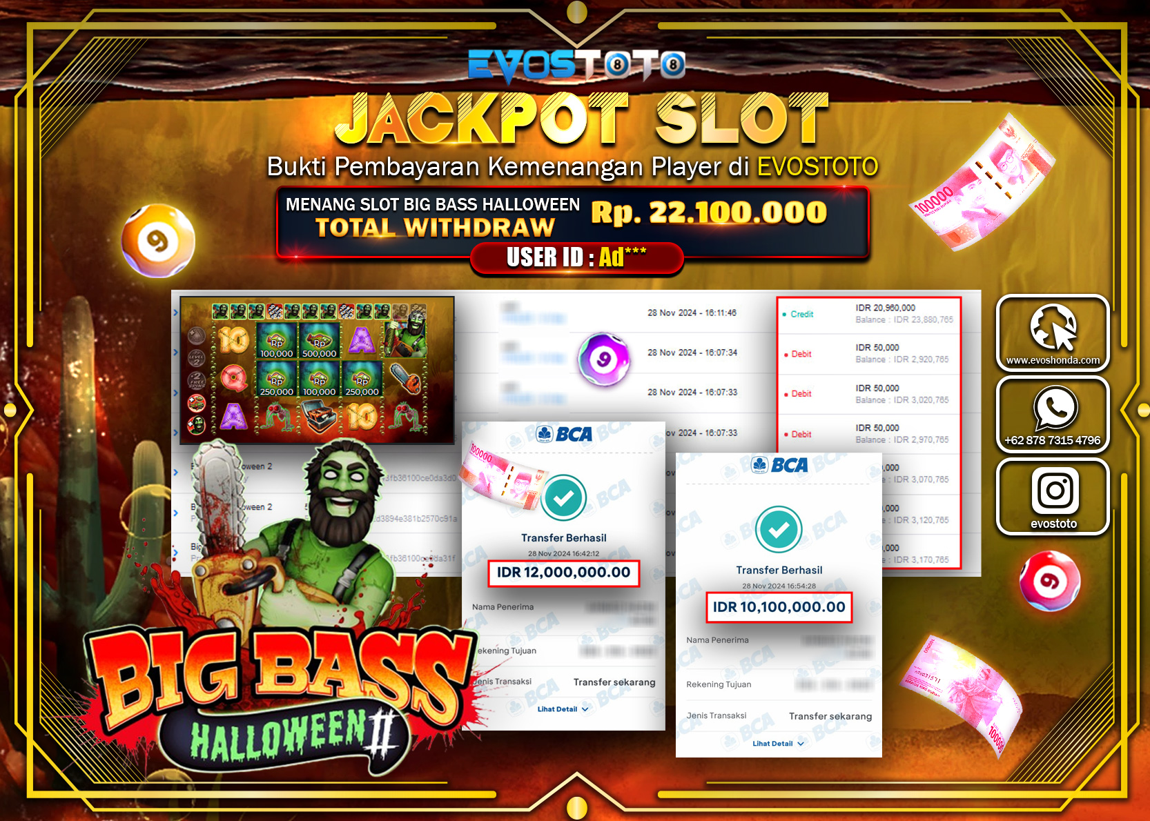 PEMBAYARAN JACKPOT BIG BASS HALLOWEEN WAYS 22.100.000 DI BAYAR LANGSUNG !