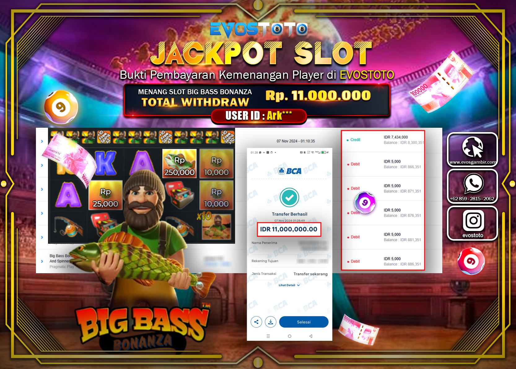 PEMBAYARAN JACKPOT SLOT BIG BASS BONANZA 11.000.000 DI BAYAR LANGSUNG !