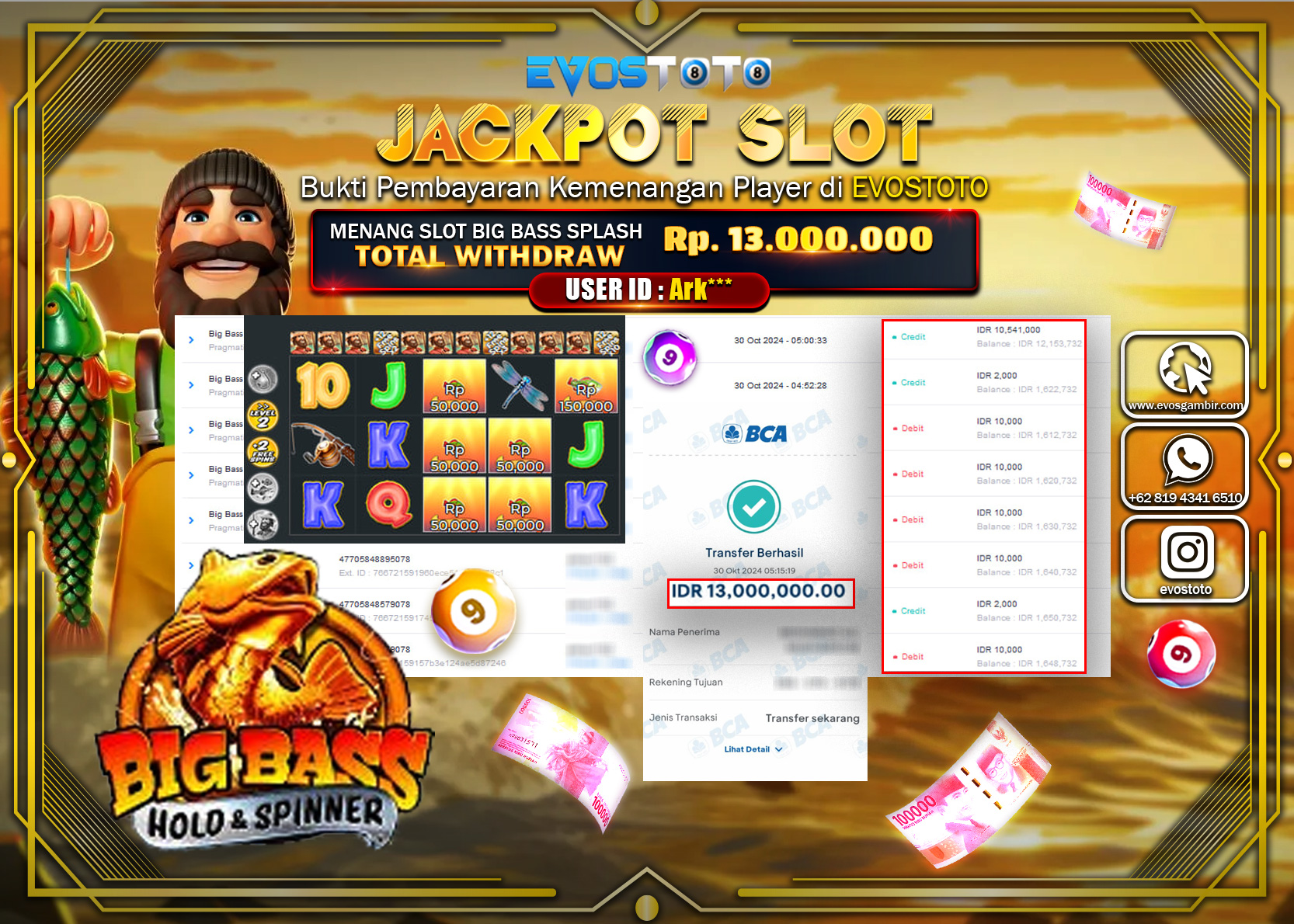 PEMBAYARAN JACKPOT SLOT BIG BASS SPLASH 13.000.000 DI BAYAR LANGSUNG !