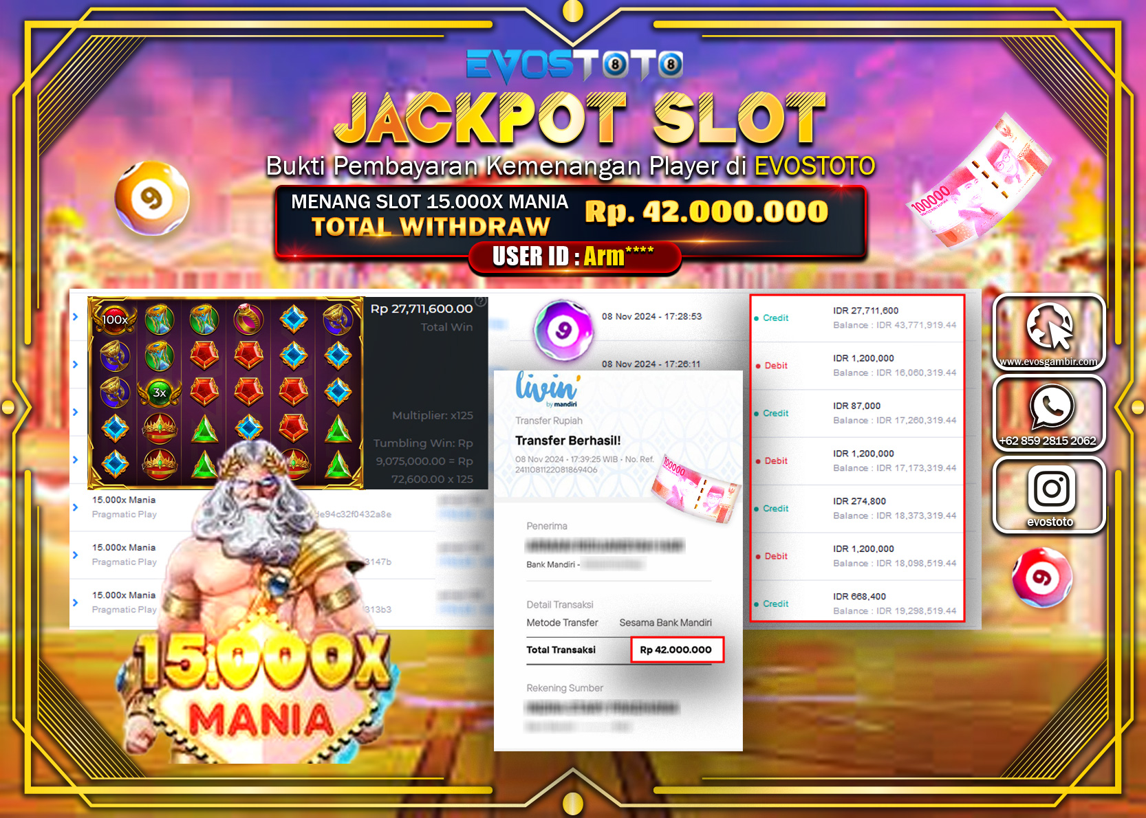 PEMBAYARAN JACKPOT SLOT 15.000X MANIA 42.000.000 DI BAYAR LANGSUNG !