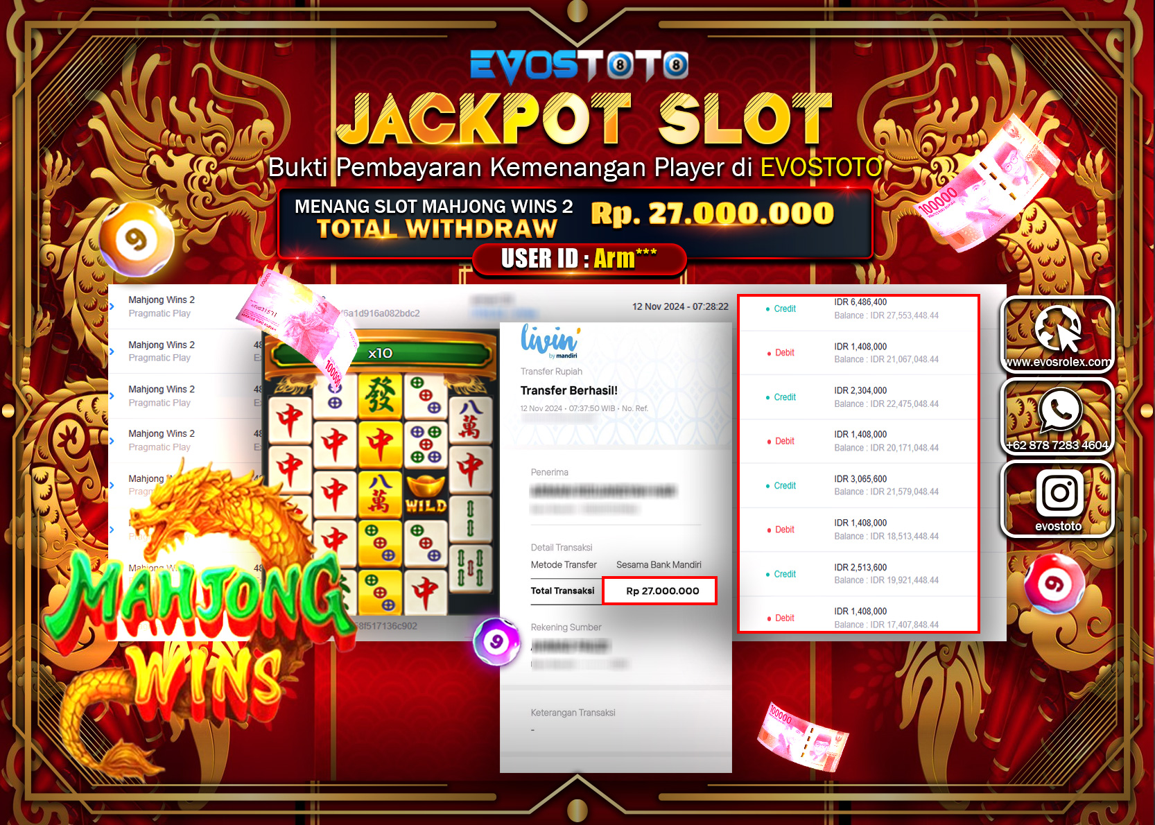 PEMBAYARAN JACKPOT SLOT MAHJONG WINS 2  27.000.000 DI BAYAR LANGSUNG !