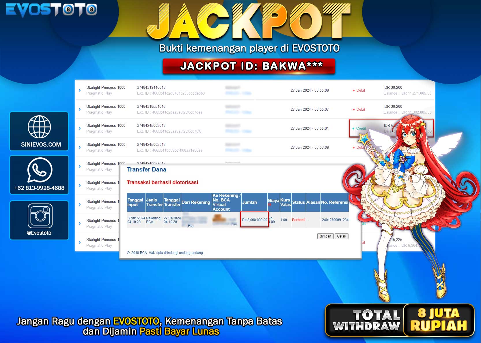 PEMBAYARAN JACKPOT SLOT STARLIGHT PRINCESS 1000 8.000.000 DI BAYAR LANGSUNG !