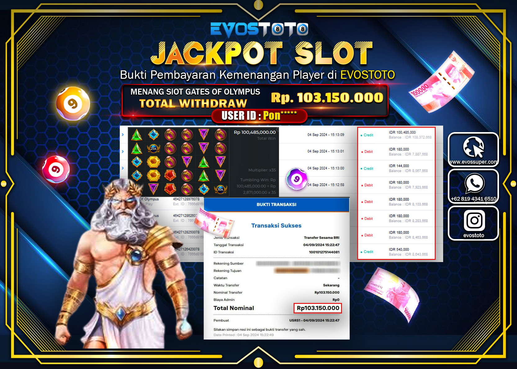 PEMBAYARAN JACKPOT SLOT GATES OF OLYMPUS 1000 103.150.000 DI BAYAR LANGSUNG !