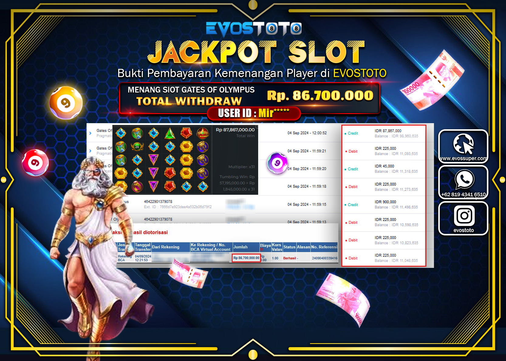 PEMBAYARAN JACKPOT SLOT GATES OF OLYMPUS 1000 86.700.000 DI BAYAR LANGSUNG !