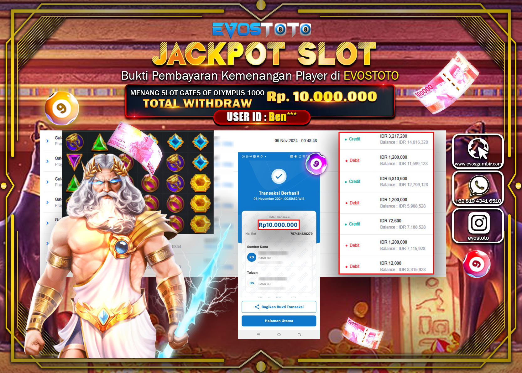 PEMBAYARAN JACKPOT SLOT GATES OF OLYMPUS 1000 10.000.000 DI BAYAR LANGSUNG !
