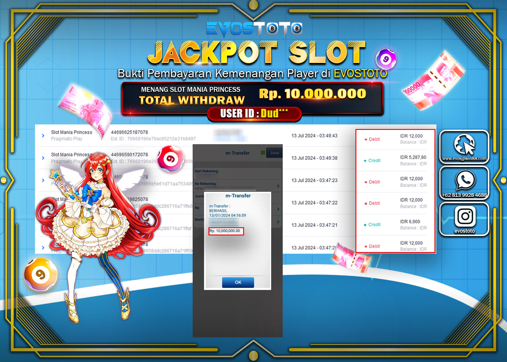 PEMBAYARAN JACKPOT SLOT MANIA PRINCESS 10.000.000 DI BAYAR LANGSUNG !