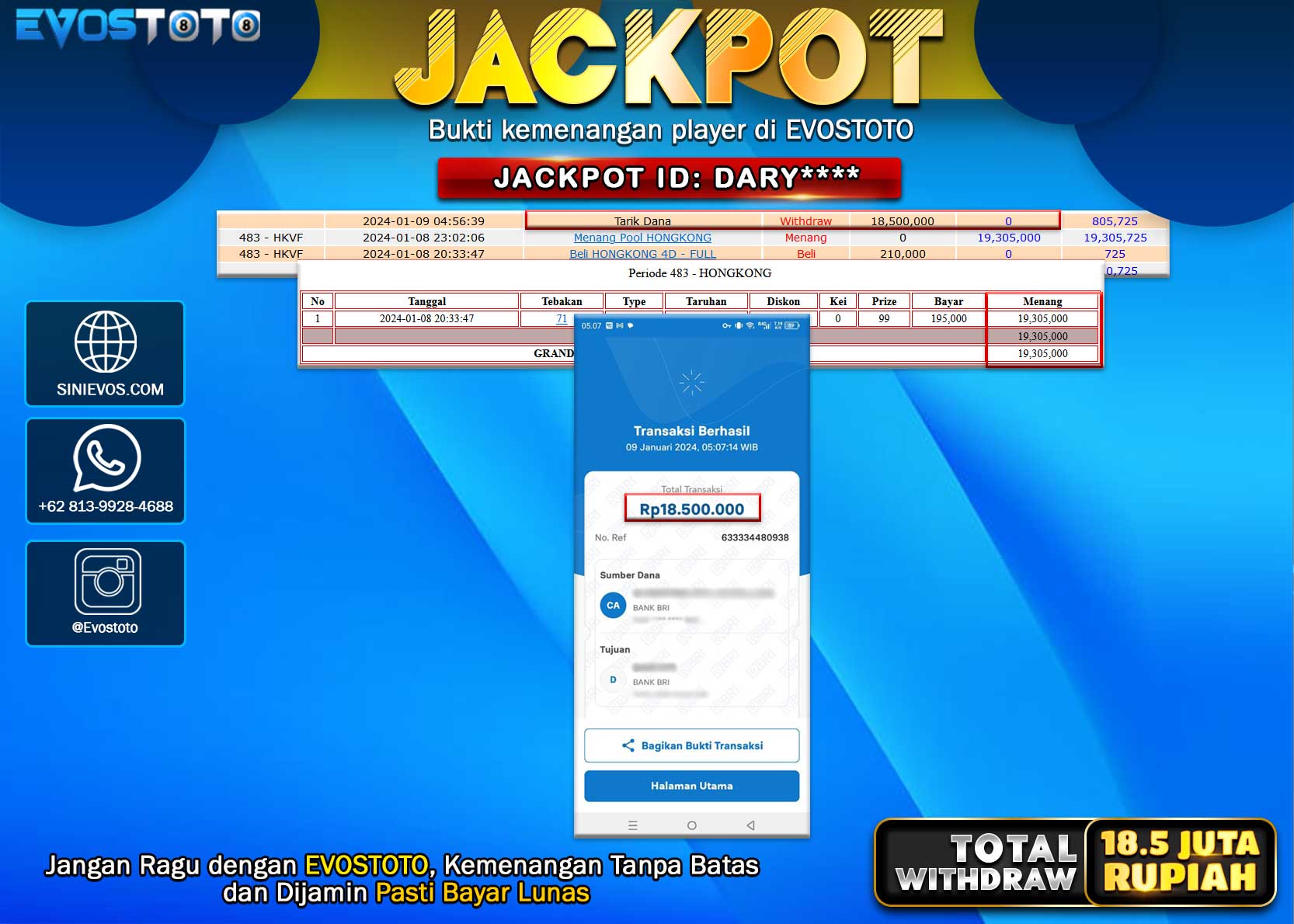 PEMBAYARAN JACKPOT POOL HONGKONG 18.500.000 DI BAYAR LANGSUNG !