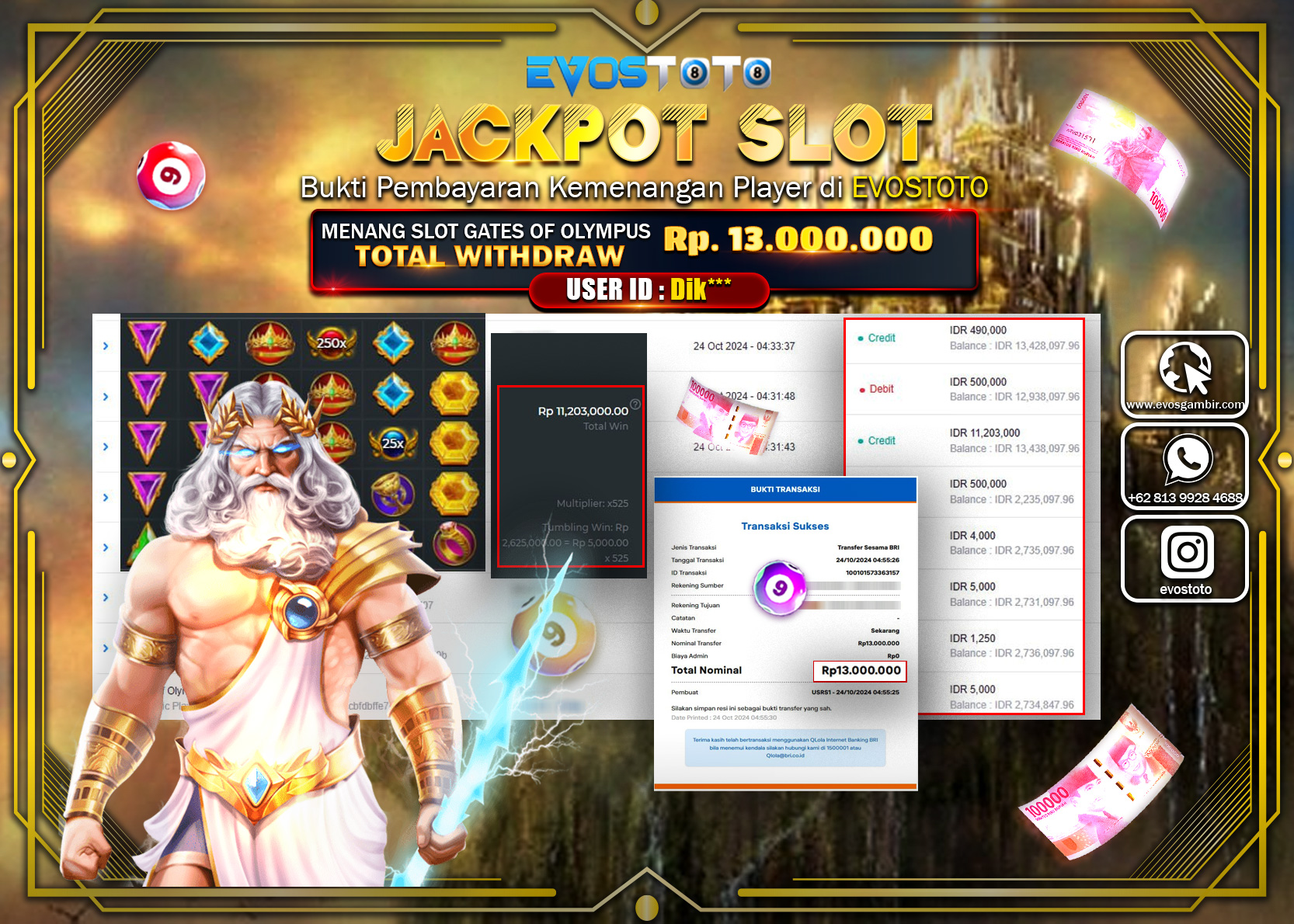 PEMBAYARAN JACKPOT SLOT GATES OF OLYMPUS 13.000.000 DI BAYAR LANGSUNG !