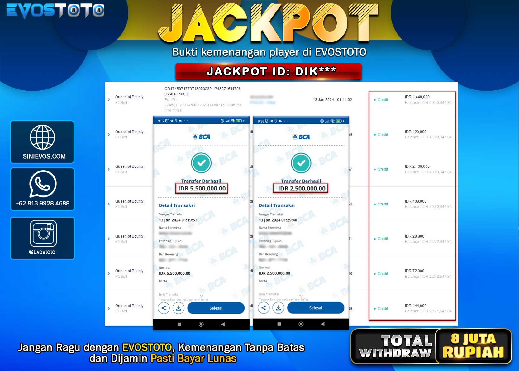 PEMBAYARAN JACKPOT SLOT QUEEN OF BOUNTY  8.000.000 DI BAYAR LANGSUNG !