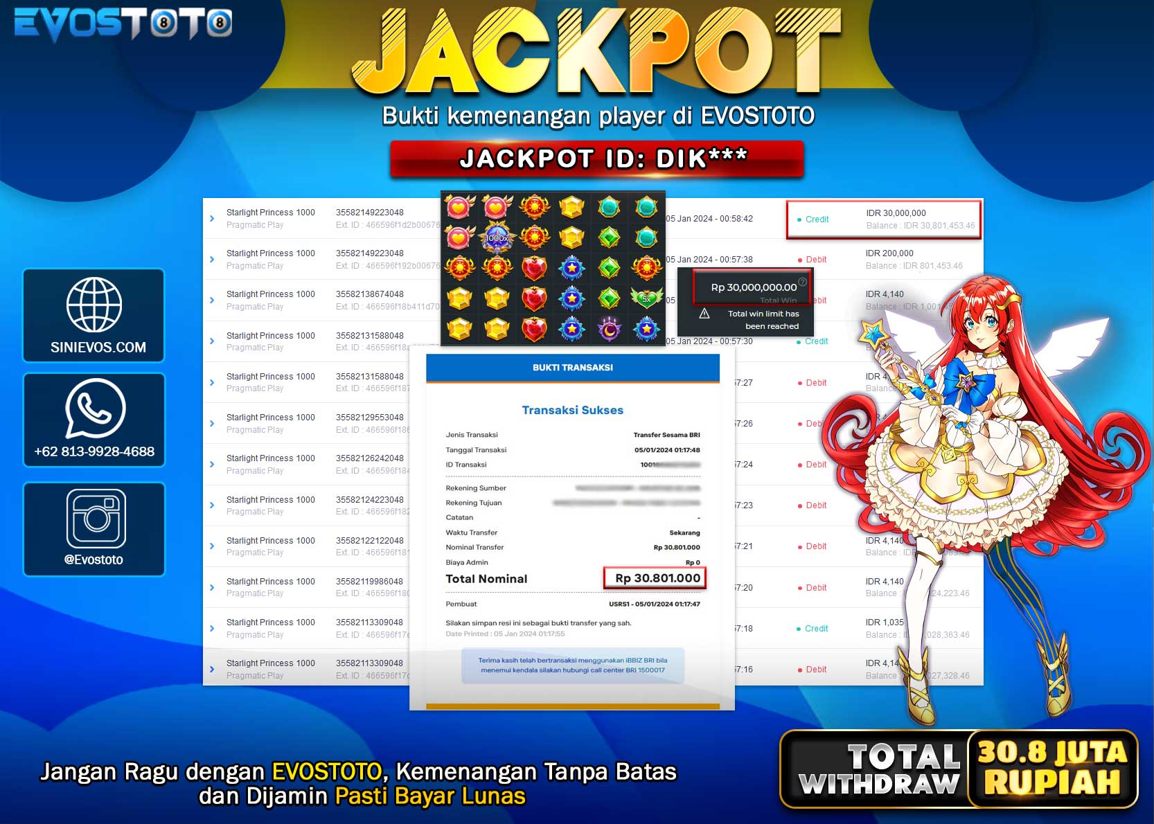 PEMBAYARAN JACKPOT SLOT STARLIGHT PRINCESS 1000 30.801.000 DI BAYAR LANGSUNG !