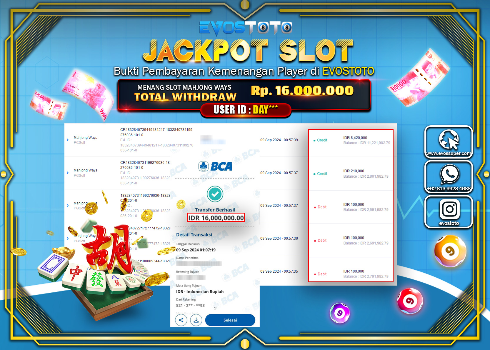 PEMBAYARAN JACKPOT SLOT MAHJONG WAYS  16.000.000 DI BAYAR LANGSUNG !