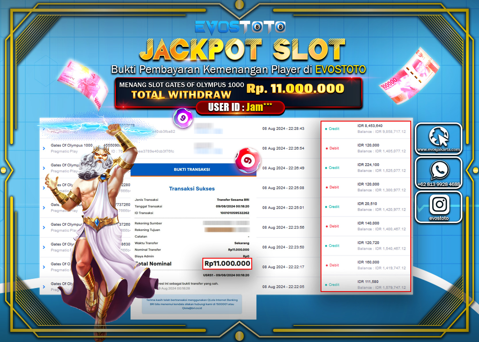 PEMBAYARAN JACKPOT SLOT GATES OF OLYMPUS 1000 11.000.000 DI BAYAR LANGSUNG !