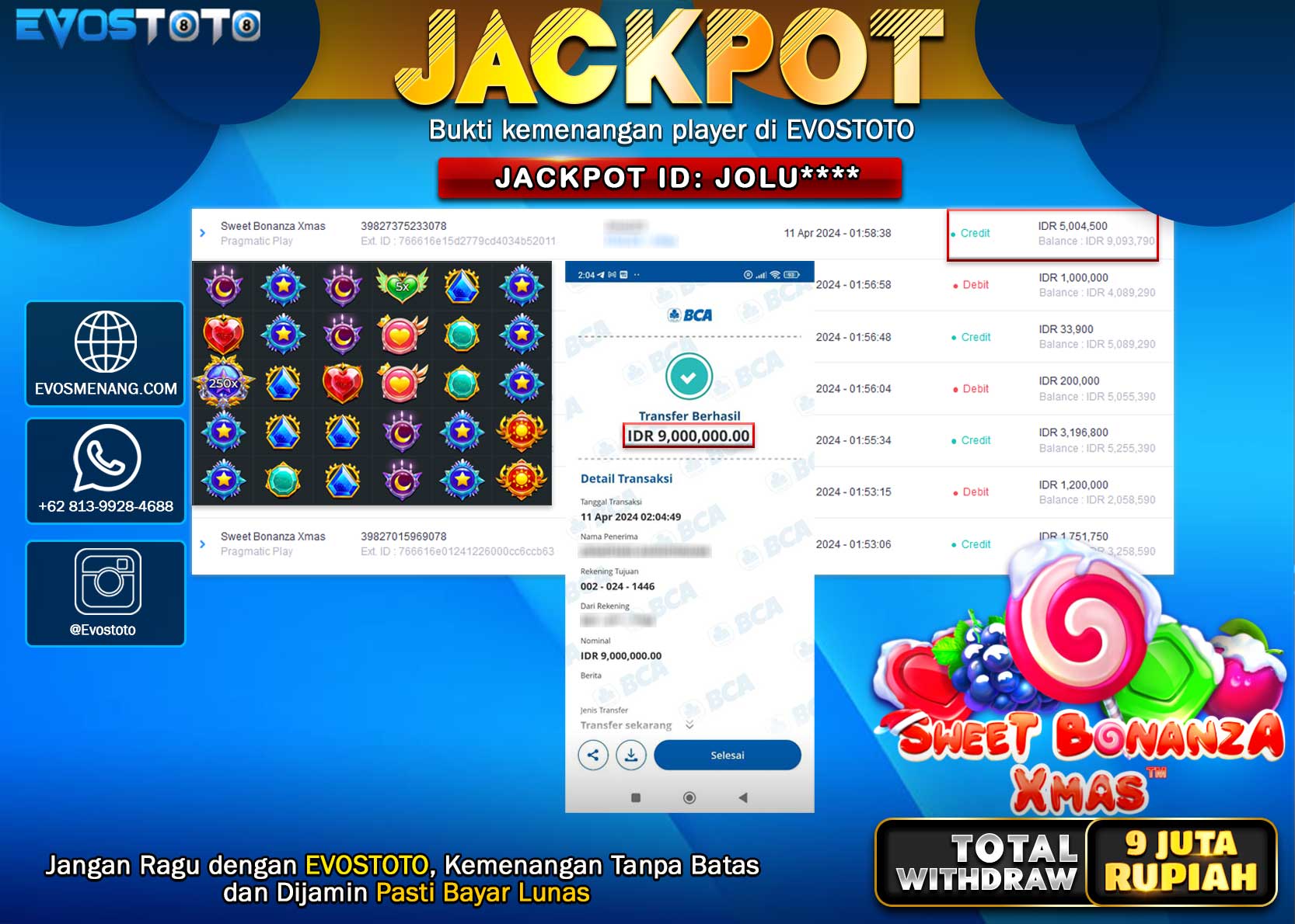 PEMBAYARAN JACKPOT SLOT SWEET BONANZA XMAS 9.000.000 DI BAYAR LANGSUNG !
