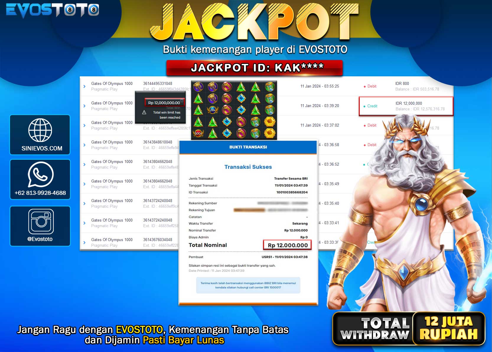 PEMBAYARAN JACKPOT SLOT GATES OF OLYMPUS 1000  12.000.000 DI BAYAR LANGSUNG !