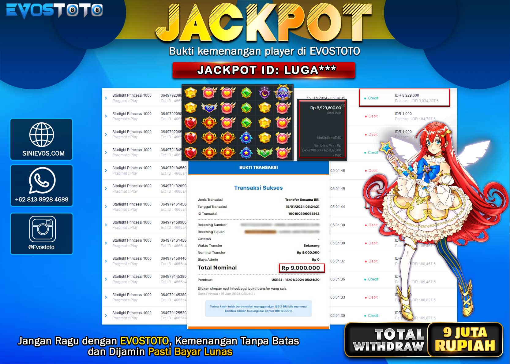 PEMBAYARAN JACKPOT SLOT STARLIGHT PRINCESS 1000  9.000.000 DI BAYAR LANGSUNG !