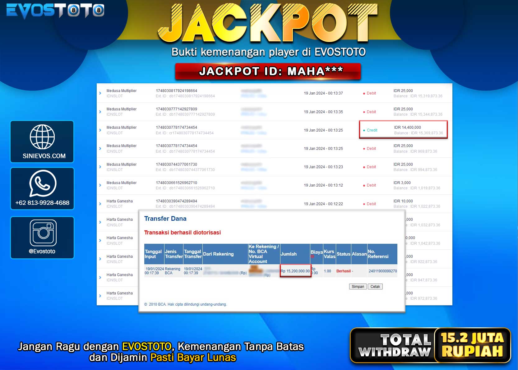 PEMBAYARAN JACKPOT SLOT MEDUSA MULTIPLIER 15.200.000 DI BAYAR LANGSUNG !