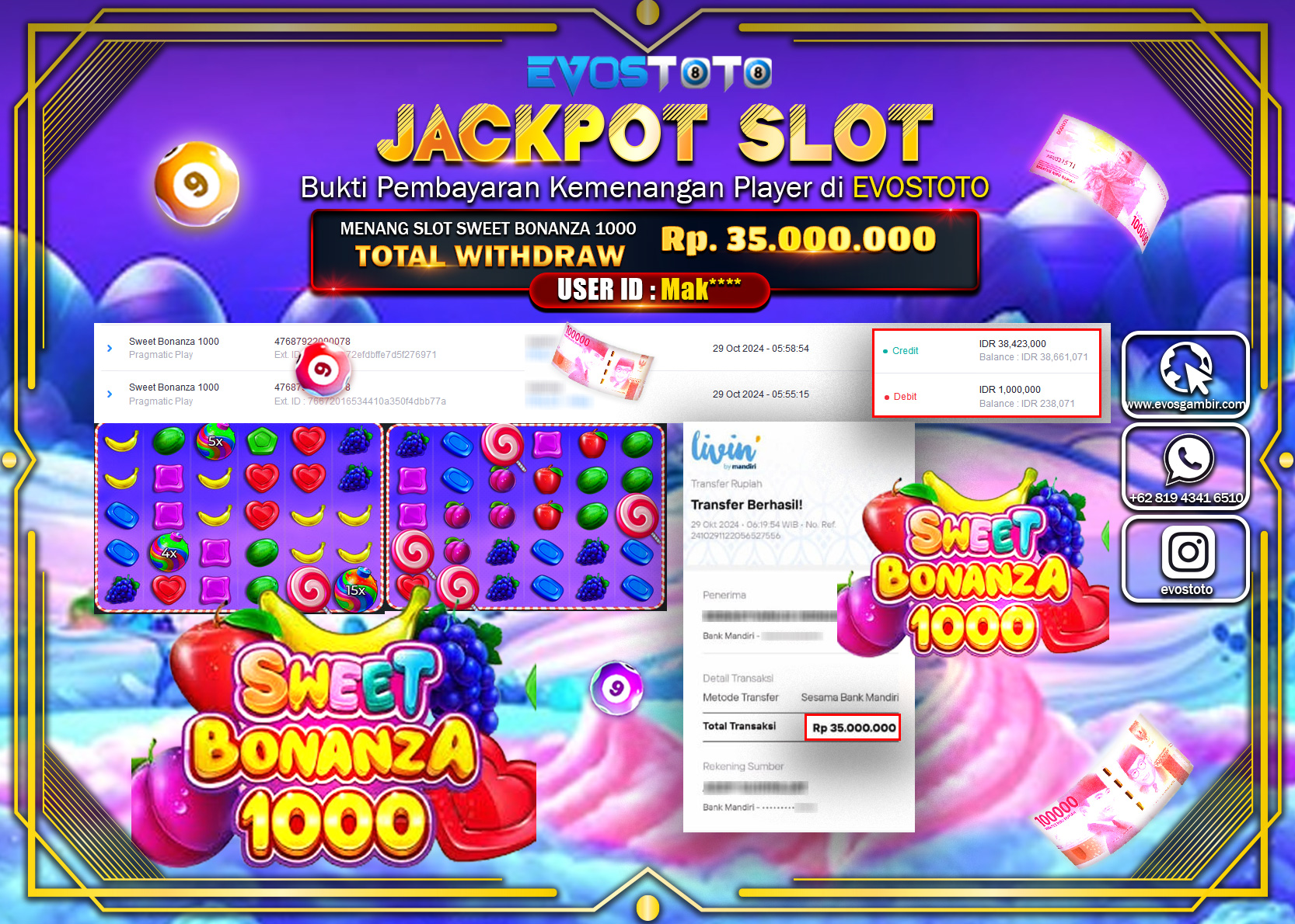 PEMBAYARAN JACKPOT SLOT SWEET BONANZA  1000 35.000.000 DI BAYAR LANGSUNG !