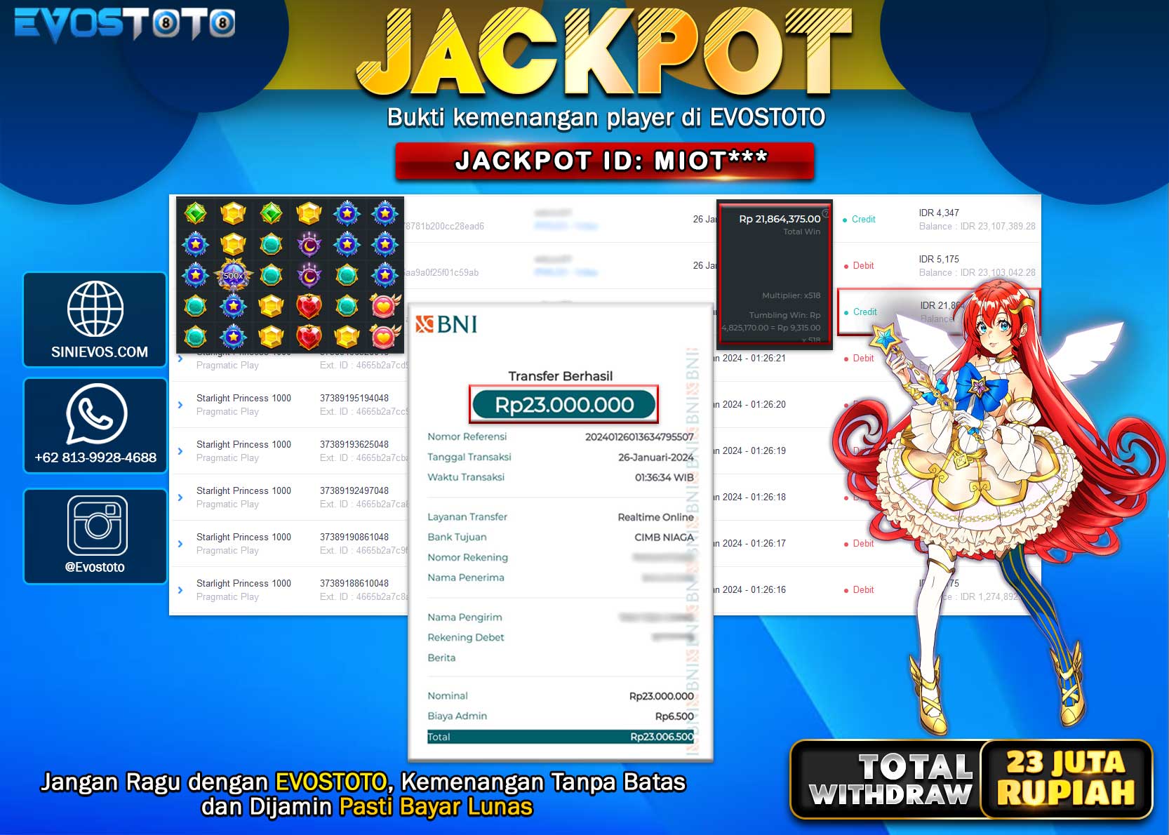 PEMBAYARAN JACKPOT SLOT STARLIGHT PRINCESS 1000 23.000.000 DI BAYAR LANGSUNG !