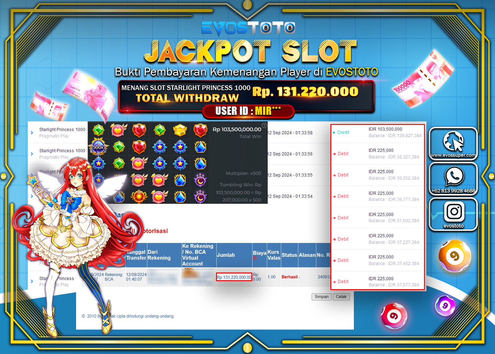PEMBAYARAN JACKPOT SLOT STARLIGHT PRINCES 1000 131.220.000 DI BAYAR LANGSUNG !